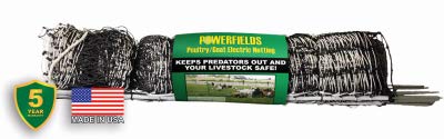 Powerfields P-89-W Electric 40" Poultry / Goat Fence-Netting, 40-Inches Tall x 165-Feet Long Netting, 15 Line Post, 19 Stakes, 2 Tie Down Cords, Repair Kit, Black/White Netting