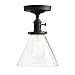 PERMO Modern Small Semi Flush Mount Ceiling Pendant Light Glass Ceiling Lights Hallway Fixtures with Funnel Glass Lampshade, 1-Light (Black)