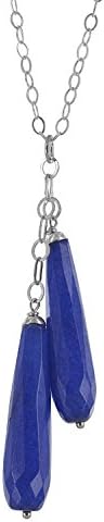 Navy Blue Jade Quartz Gemstone 18" Sterling Silver Cable Chain Handcrafted Necklace by ASHANTI