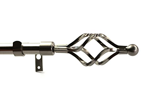 Furnishland Brushed Steel Window Curtain Rod Set, Forged Iron Birdcage Shape Finial, 3/4-inch Diameter Adjustable 48-inch to 84-inch Metal Rod