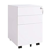 DEVAISE 3 Drawer Locking Filing Cabinet, Mobile Pedestal File Cabinet in White