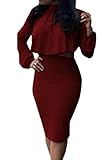 Women's High Neck Cloak Cape Top Bodycon Skirt 2 Pieces Outfit Dress XL Red