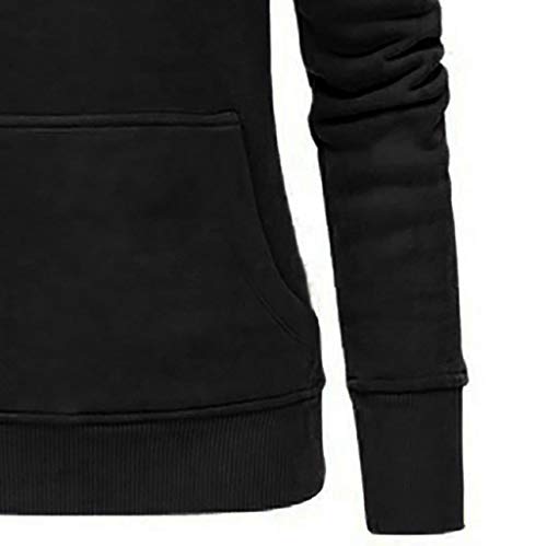 Sanyyanlsy Ladies Long Sleeve Solid Turtleneck Hoodie Sweatshirt Top Winter Pocket Slim Pullover Thick T-Shirt for Women Black