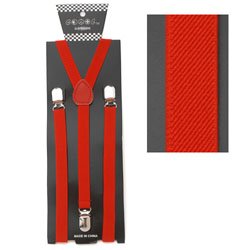Mens Solid Red Necktie with Red Suspenders