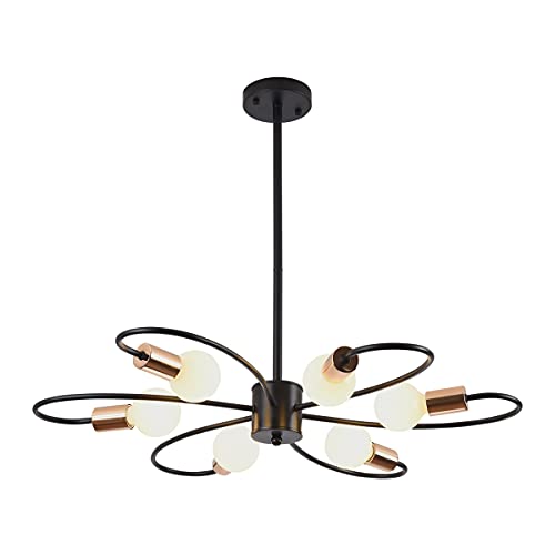 Qcyuui Sputnik Kronleuchter 6-flammig, Schwarz Gold, E27 aus Metall