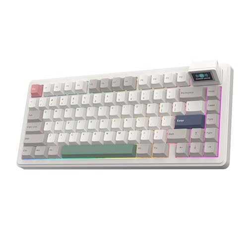 EPOMAKER RT82 Wireless Mechanical Keyboard with Screen, VIA Custom, 2.4GHz/USB-C/BT5.0, RGB Backlit, Gasket, 5-Paddings, PBT Keycaps, Hot-Swap Gaming Keyboard (Creamy Jade)