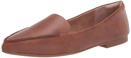 Amazon Essentials Women's Loafer Flat, Chestnut Brown Faux Leather, 9