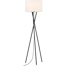Rivet Metal Tripod Floor Lamp, with Bulb, Linen Shade, 64" x 17" x 17", Black