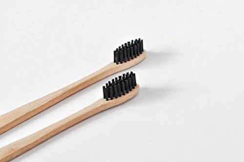 Natural Bamboo Toothbrush with Black Soft Charcoal Bristles - Pack of 4 Toothbrushes - BPA Free, Eco-Friendly &amp; Biodegradable - Gentle on Teeth and Gums - Easy to Use with Activated Charcoal Powder