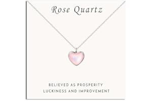 SmileBelle Rose Quartz Heart Necklaces for Girls, Silver Pink Heart Necklace Crystal Jewelry as Daughter Birthday Gifts for H