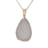 MJARTORIA Gold Color Grey Bezel Teardrop Raw Natural Stone Pendant Healing Druzy Necklace