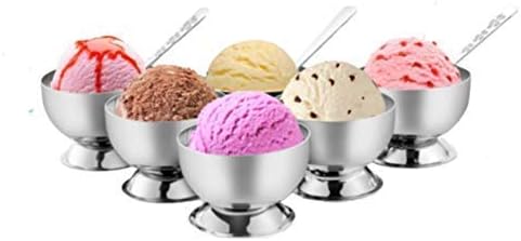 Fidrox tainless Steel Plain Design Dessert Cups & Serving Bowl for Ice Cream/Salad/Fruit/Pudding, Set of 6-200 ML