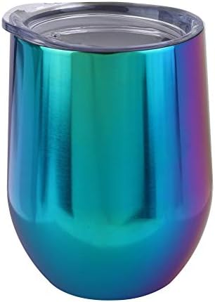 Uspeedy 12 oz Stainless Steel Wine Glass, Vacuum Insulated Stemless Tumbler Double-Walled Tumbler Cup with Lids for Drinks, Juice, Wine, Coffee, Champagne, Cocktails