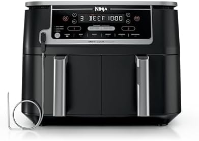 Ninja DZ550 Foodi 10 Quart 6-in-1 DualZone Smart XL Air Fryer with 2 Independent Baskets, Smart Cook Thermometer for Perfect Doneness, Match Cook & Smart Finish to Roast, Dehydrate & More, Grey