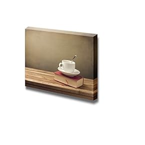 Canvas Prints Wall Art - Cup of Coffee and Book on Wooden Table | Modern Wall Decor/Home Decoration Stretched Gallery Canvas Wrap Giclee Print. Ready to Hang - 12" x 18"