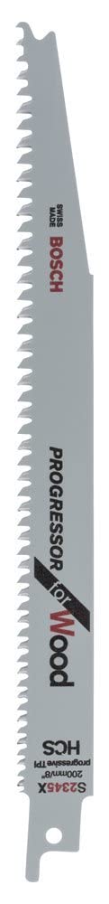Bosch Professional 100 pieces Sabre Saw Blade S 2345 X Progressor for Wood (for wood, 200 x 19 x 1.25 mm, sabre saw accessories)