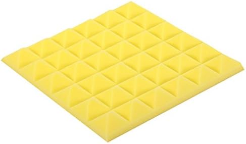 Yeefant Colorful 3D 6 Row Pyramid Acoustic Foam Panel Sound Stop Absorption Sponge Studio KTV Soundproof Home Decor Art for Bedroom Bathroom Living Room TV Background,12x12x2 Inch,Yellow