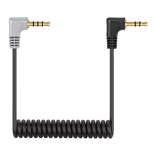 Ancable 3.5mm TRS to TRRS Microphone Cable Compatible with Rode SC7, 3.5mm Male Coiled Right Angle Mic Cord Connect Smartphone, Tablets, VideoMic, VideoMicro, and More External Microphone Black