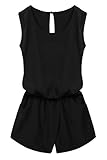 ACEVOG Women Crewneck Elastic Waist Cut Out Back Pocket Romper Jumpsuit Playsuit