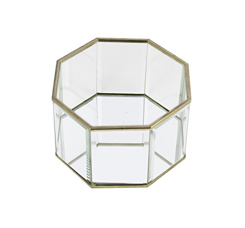 Kenton Grey Glass Jewelry Organizer – Tabletop Metal & Glass Jewelry Display Organizer Ring Tray to Organize Bracelets, Earrings, Rings & Watches, Octagon