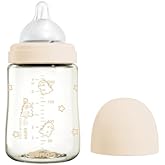 UBMOM All in One Baby Bottle, BPA Free, Anti-Colic, Wide-Neck Non-Tip Stable Base, Easy to Clean Natural Baby Bottle 200ml, 6.76oz, Nipple S Level(0~3M) (Beige)