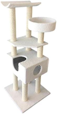 Cat Tree Tower - Large, Sturdy, 5ft Tall with Condo, Bed, Sisal Scratching Posts by Kitten Around, White Sherpa