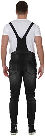 Slim Fit Mens Bib Overalls – Distressed Black Denim Creased Carrot Fit Overalls