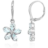 Sterling Silver Blue Topaz Polished Flower Dangle Leverback Earrings