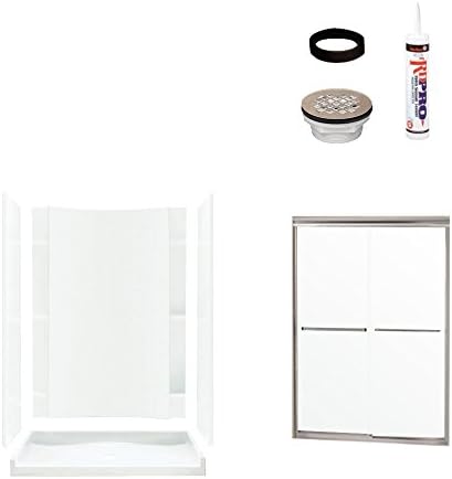 Sterling Plumbing 7227-5475NC Accord Vikrell/Clear Glass 36-In X 77-In Alcove Shower Wall, Base, And Door Kit, Nickel