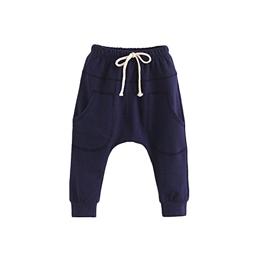 Verypoppa Little Boys Girls Harem Pants Hiphop Elastic Waist Cotton Trousers with Pockets