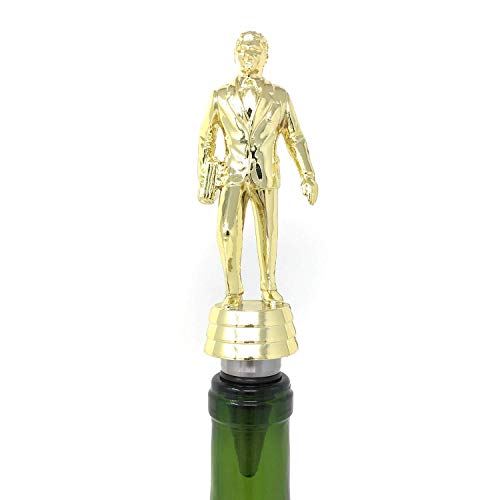 Salesman Wine Bottle Stopper - Handmade with Stainless Steel Base and Repurposed Trophy Top - Thumbnail 2