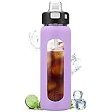 BLUEGO 32oz Glass Water Bottle with