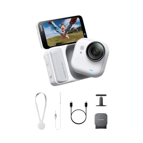 Insta360 GO Ultra Must-Have-Bundle Polarweiß- freihändige 4K Mini-Cam, leicht & mobil, top bei wenig Licht, überall anbringbar, FlowState-Stabilisieru
