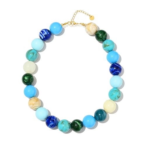 Abiotp Bule Chunky Beaded Necklaces