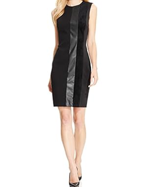 Calvin Klein Women's Faux Leather Suede Panel Seamed Sheath Dress