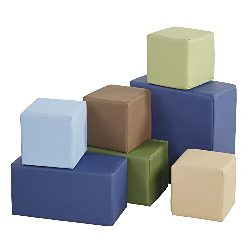 ECR4Kids SoftZone Big Foam Building Blocks, Soft Playset, Earthtone, 7-Piece