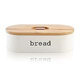 SveBake Metal Bread Box for Kitchen Counter Vintage & Retro Bread Bin with Bamboo Lid, Cream (Included a Free PDF Baking E-BOOK)
