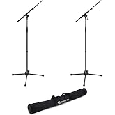K&amp;M 210/9 Telescoping Boom Microphone Stand Pair with Carrying Bag &ndash; Adjustable, Lightweight, Durable, Professional-Grade Mic Stand for Studio Recording, Live Performances, and Stage Use