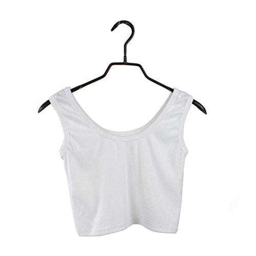AIMTOPPY Women Tight Crop Top Skinny O-Neck T-Shirts Sports Dance Short Vest (L, White)