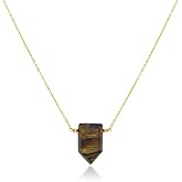 Gem O World Natural Gemstone Point Necklace for Women | German Silver & Gold-Filled Chain | 16+2 Inch Healing Crystal Pendant Gift (Tigers Eye)