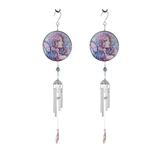 2-PC Gift Set ICE ARMOR 21" Long Fairy Silhouette Scene Wind Chime Figurine Sta…