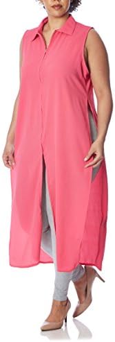 [28618XR-FSA-2X] Love Collection Shift Top for Women - Plus Size, Zipper Up, Sleeveless, Woven, Fushia