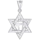 Jewish Jewelry Sterling Silver Judaica Charm Star of David with Chai Pendant