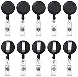 DreamSoul,Black Matte Retractable Badge Holder ID Badge Reel Clip On Card Holders Pack of 10
