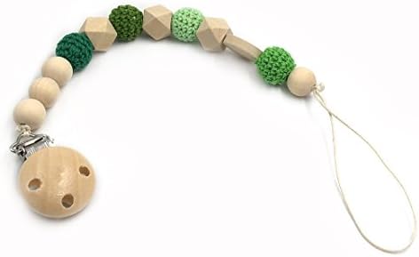 Amyster Nursing Geometric Wooden Teether Crochet Beads Pacifier Clip Dummy Holder Natural Color Silk Cord Baby Teether Gift