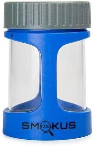 Smokus Focus Light-Up LED Air Tight Storage Magnifying Jar Viewing Container (Stash, Blue Steel -Light Blue/Grey Lid)