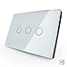 NIMTEK US/AU Standard, VL-C303S-81, White Crystal Glass Panel,3-gang 2-way Touch Control Light Switch with LED indicator