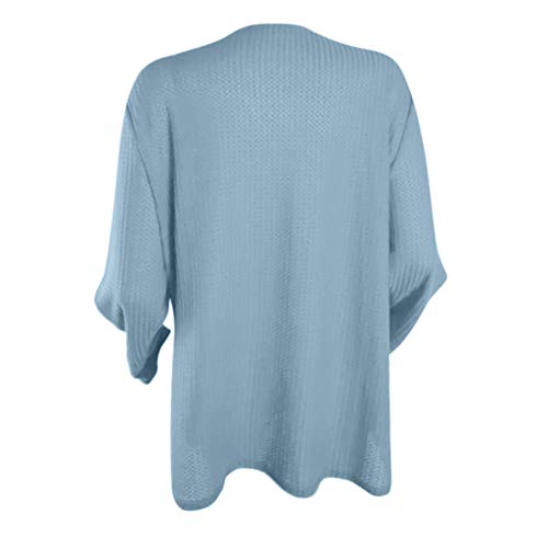 Long Sleeve Shirts for Women,Knot Waffle Knit Tunic Blouse Cute Shirts Tops (M, Blue)