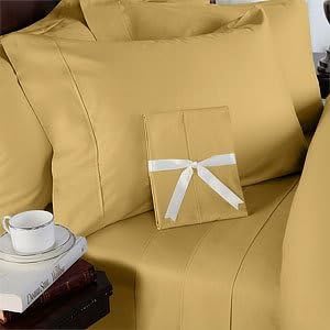 Home Bedding 5PC Sheet Set 800 Thread Count Split Queen 100% Egyptian Cotton Gold Solid by NKT Bedding