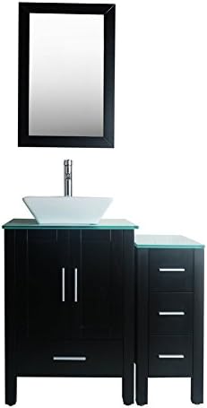 GOODYO 36" Bathroom Vanity Cabinet Set with One Main Cabinet and One Side Cabinet, Tempered Glass Table Board